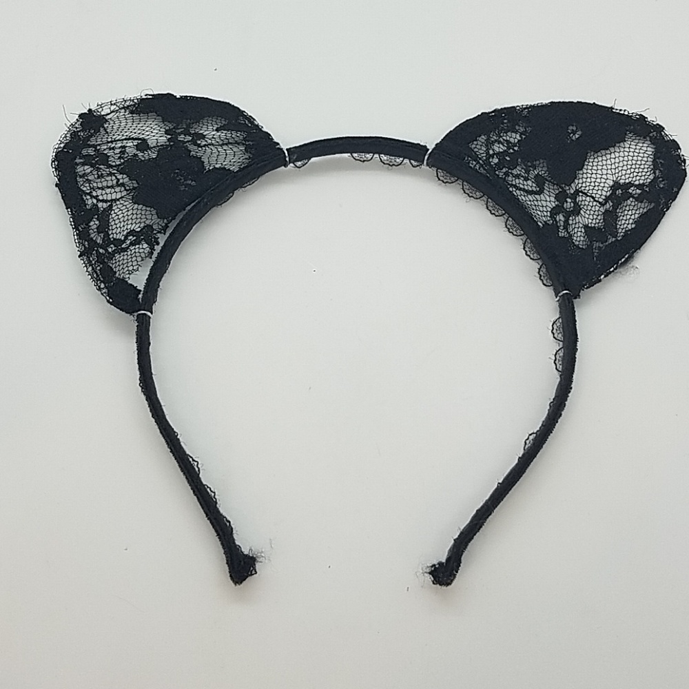 Black lace kitty ears headband new